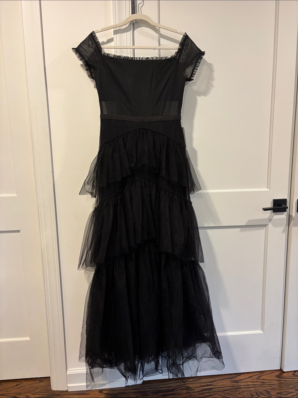 Betsy & Adam Black Ruffled Tulle Dress